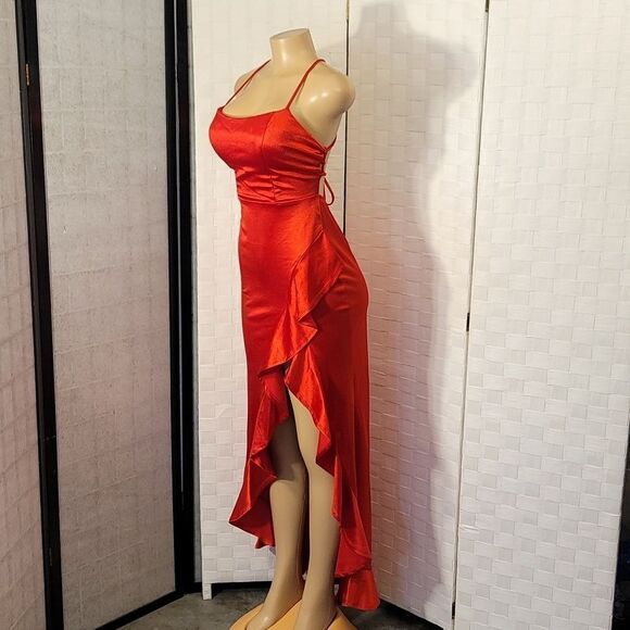 BRAND NEW CRYSTAL DOLL  BAE RUFFLE HEM SATIN SLEEVELESS DRESS - Picture 6 of 16